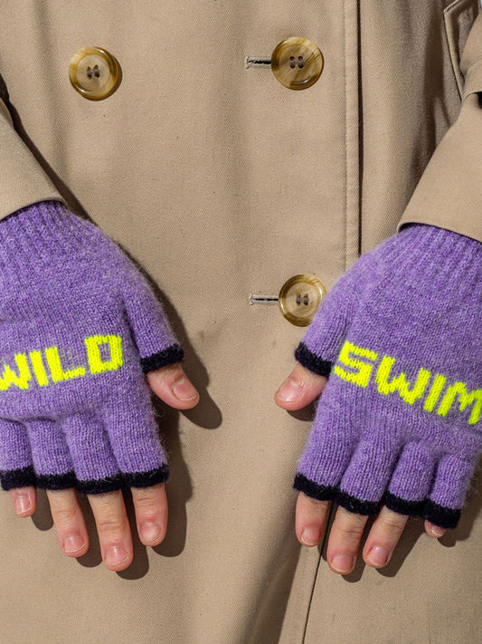 Wild Swim Fingerless Gloves in Parma Violet & Neon Yellow