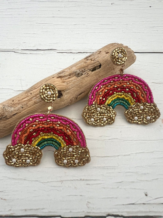 Rainbow Hand Beaded Earrings - Readymoney Beach Shop