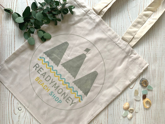 eco recycled canvas tote with coastal logo—durable, beach-ready, and perfect for sustainable seaside shopping