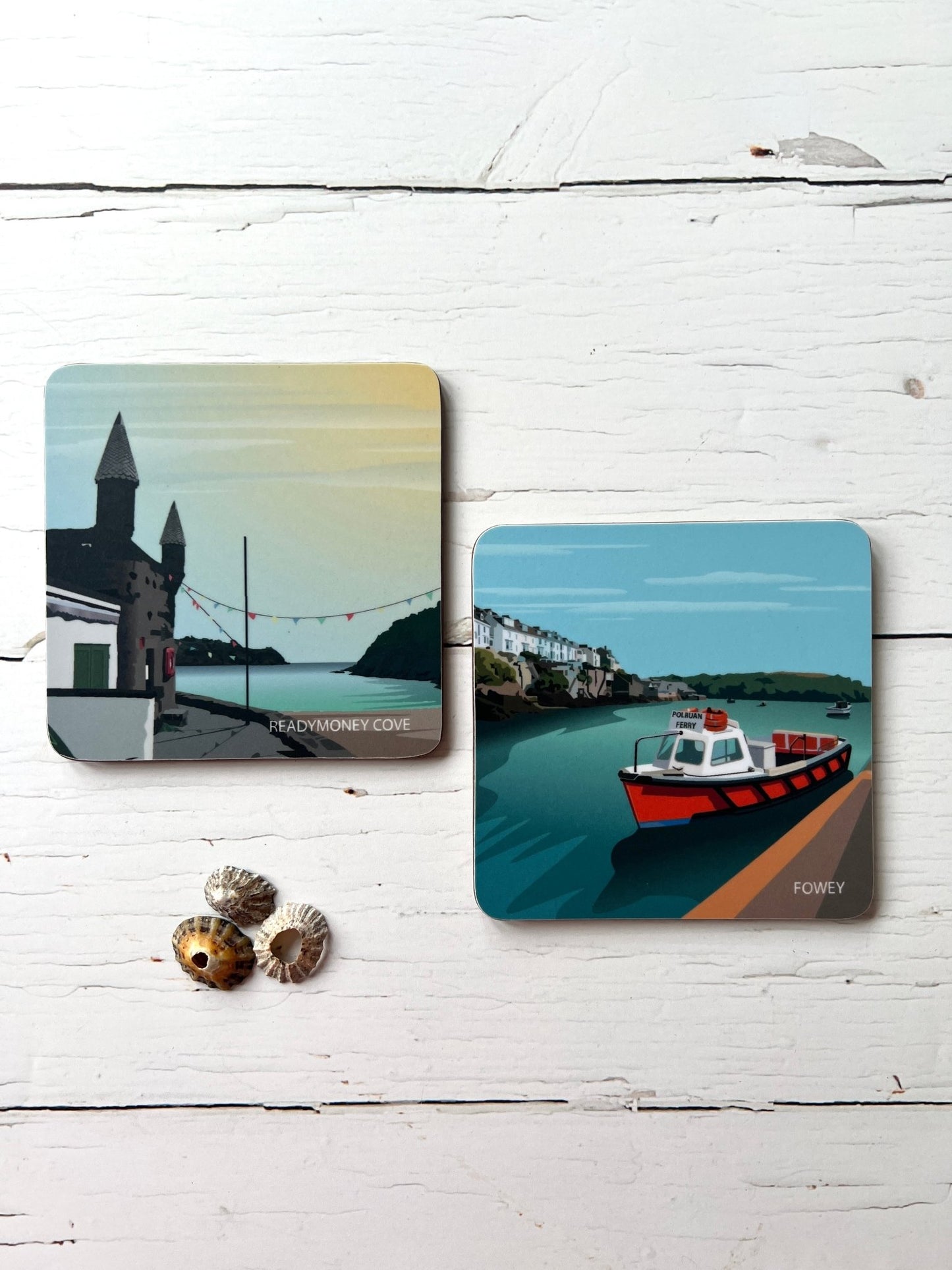 Readymoney Cove & Fowey Digital Art Coasters - Readymoney Beach Shop