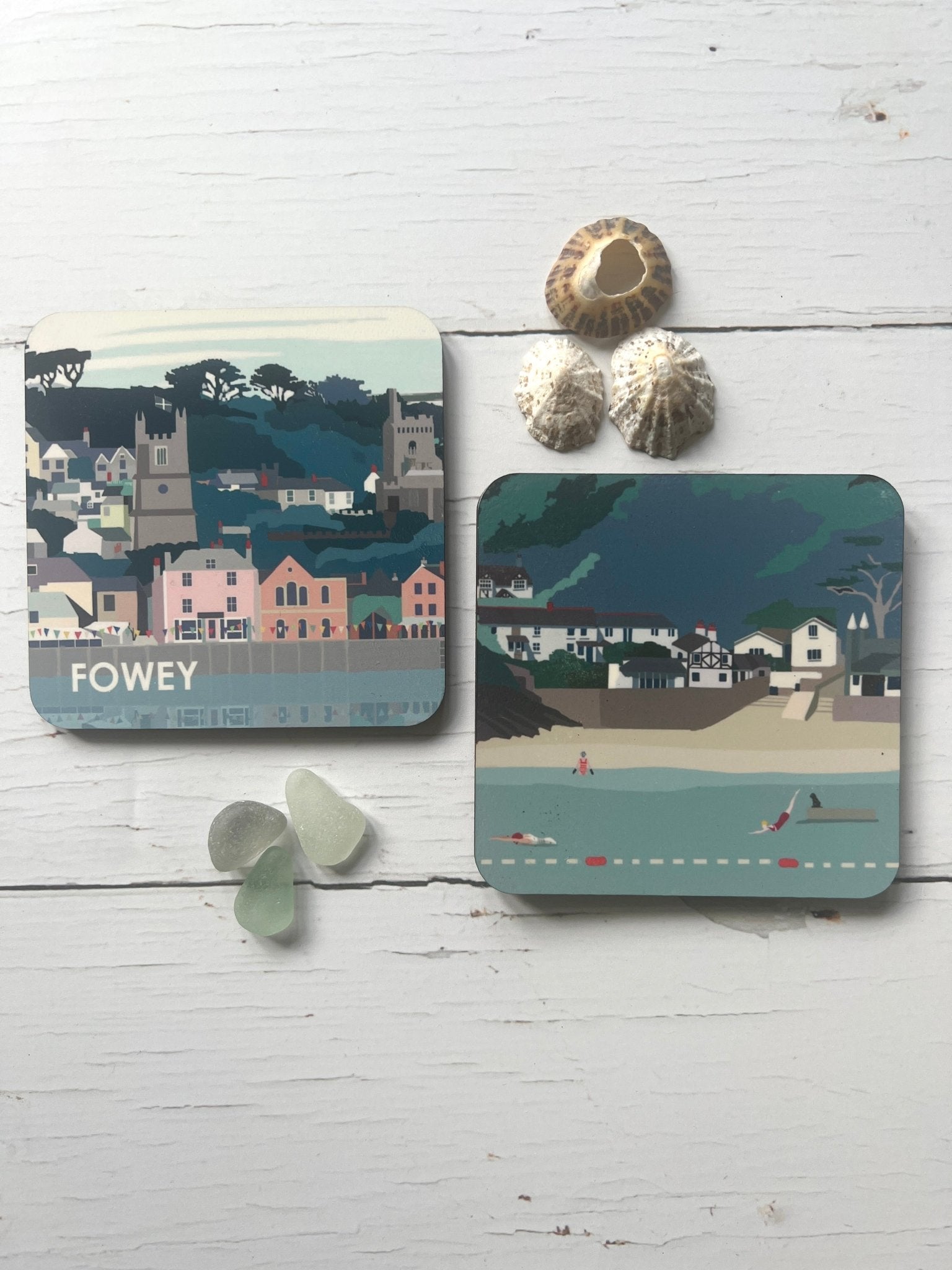 Readymoney Cove & Fowey Illustrated Coasters - Readymoney Beach Shop