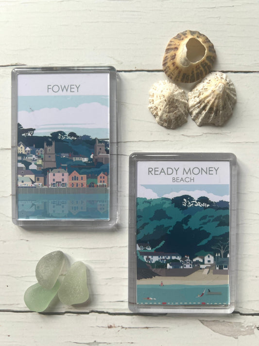 Readymoney Cove & Fowey Illustrated Fridge Magnets - Readymoney Beach Shop