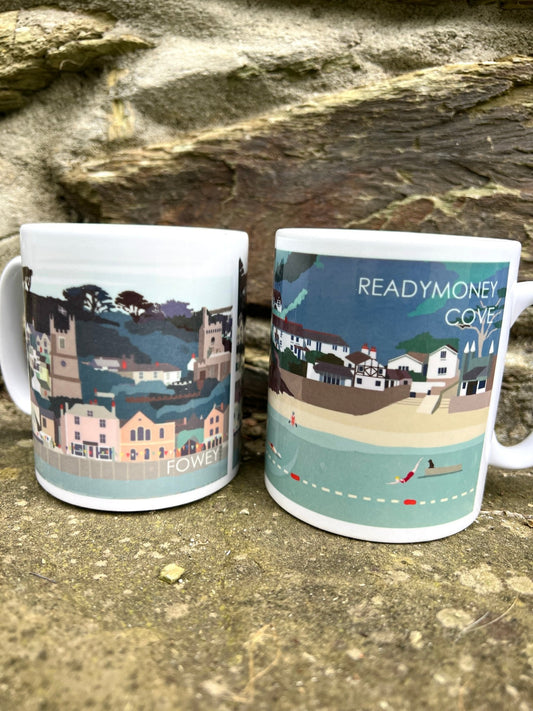 Readymoney Cove & Fowey Illustrated Mugs - Readymoney Beach Shop