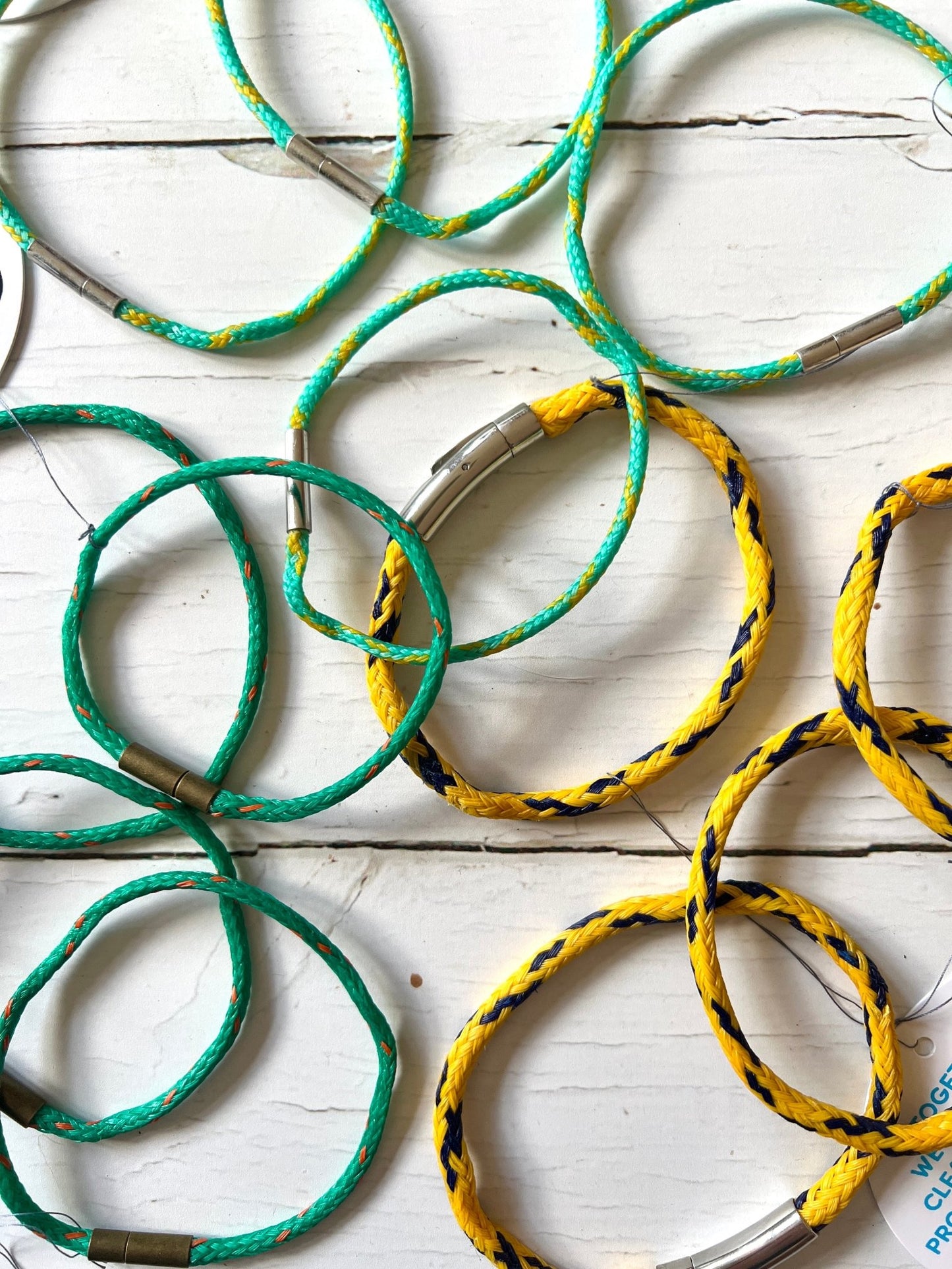 recycled ghost fishing net rope bracelets eco-friendly ocean cleanup sustainable jewelry magnetic clasp colorful nautical