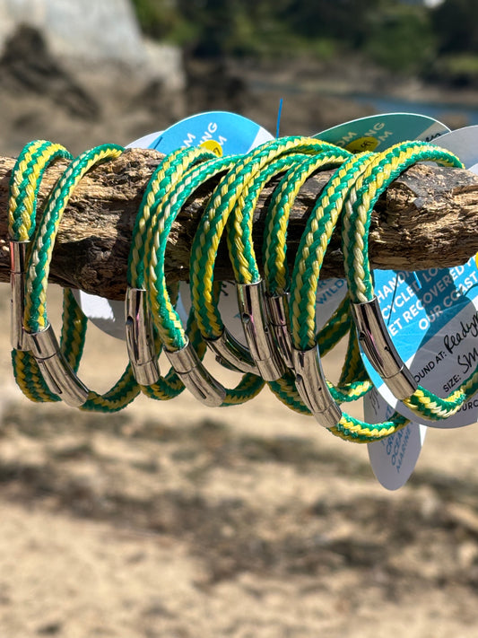 green yellow recycled ghost fishing net bracelets eco-friendly sustainable ocean rope jewelry magnetic clasp beach style
