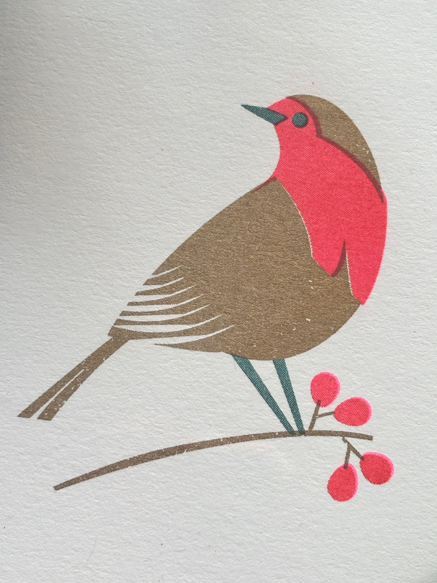 retro-style robin card—minimalist red-breasted bird on berry branch, perfect for vintage Christmas stationery and festive gifting