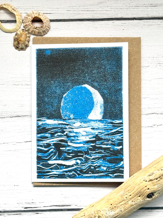 Rising Moon Risograph Mini Greetings Card