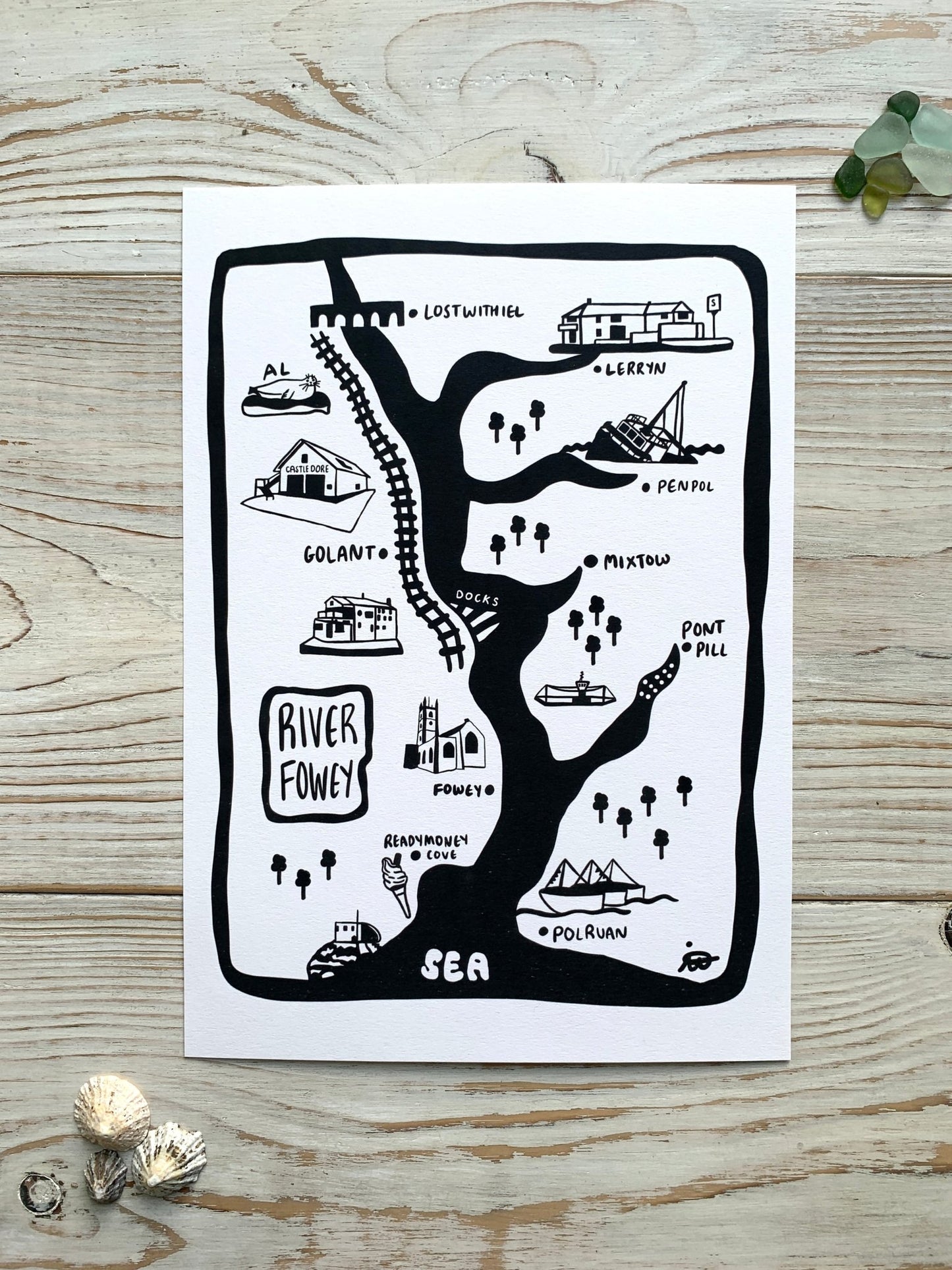 River Fowey Illustration A4 Print - Readymoney Beach Shop