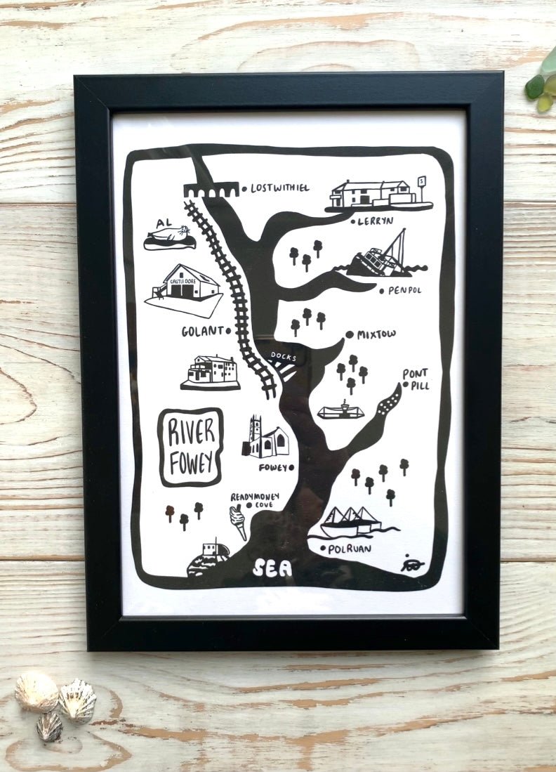 River Fowey Illustration A4 Print - Readymoney Beach Shop