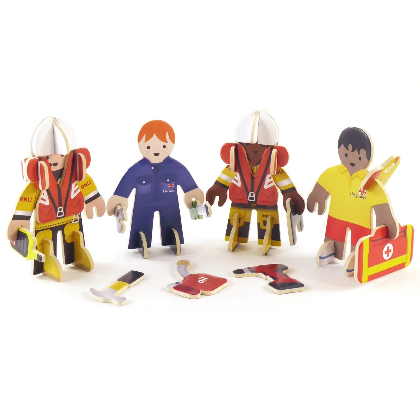 RNLI crew people playset 4 figures lifeguard lifeboat rescue workers first aid kit educational play toy maritime heroes