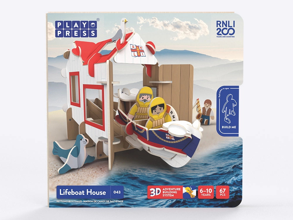 RNLI lifeboat station house playset box PlayPress 67 pieces 3D build educational toy ages 6-10 coastal rescue play set