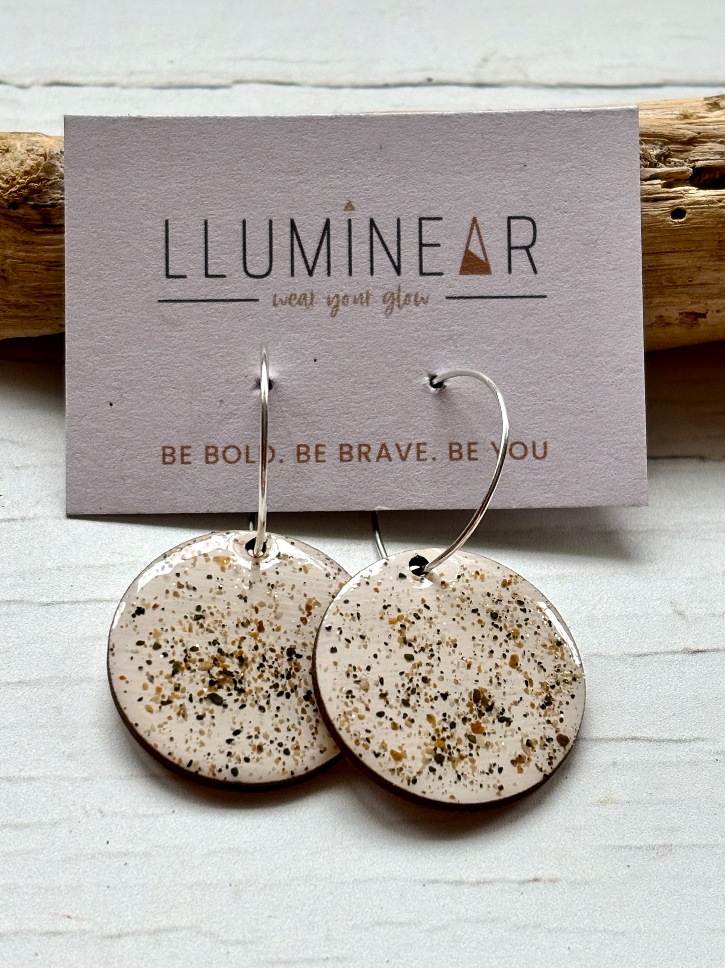 cream sterling silver hoop earrings handmade resin jewelry with sand texture modern, coastal accessory for everyday wear