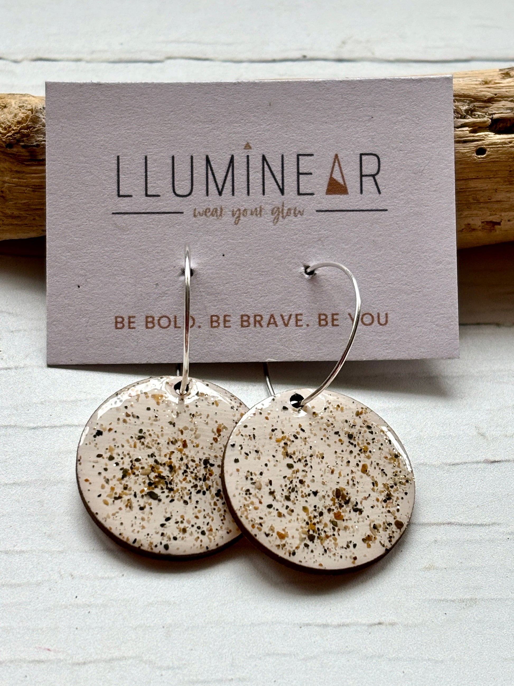 cream sterling silver hoop earrings handmade resin jewelry with sand texture modern, coastal accessory for everyday wear