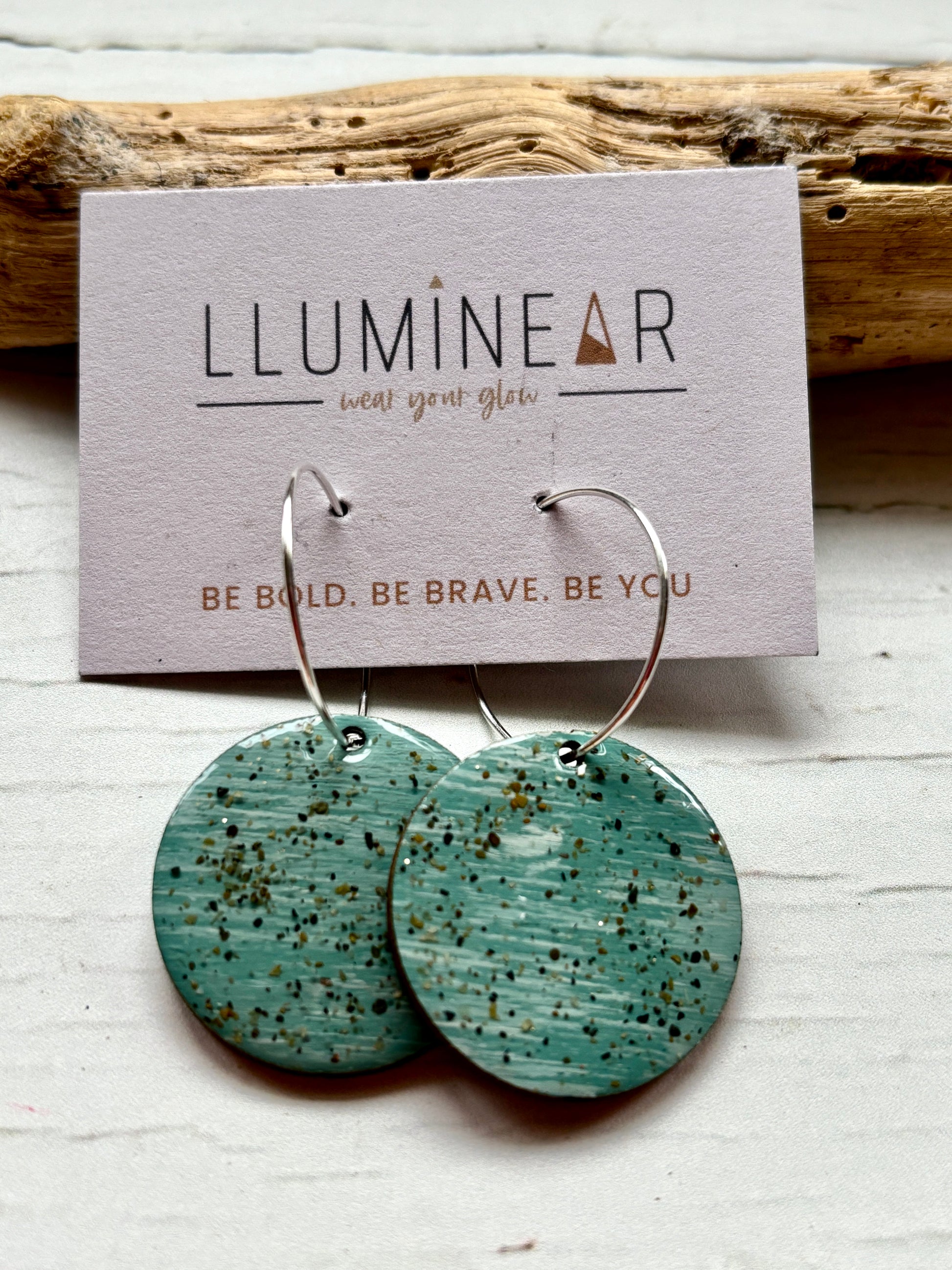 mint turquoise sterling silver hoop earrings handmade, sand-textured resin jewelry coastal-inspired, modern fashion accessory