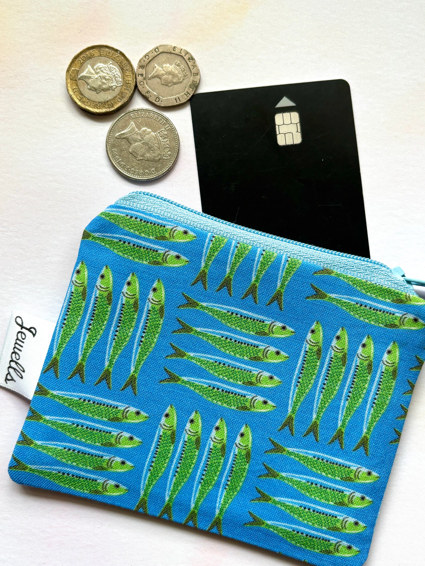 Zipped Cornish Sardines Blue & Green Fabric Coin Purse
