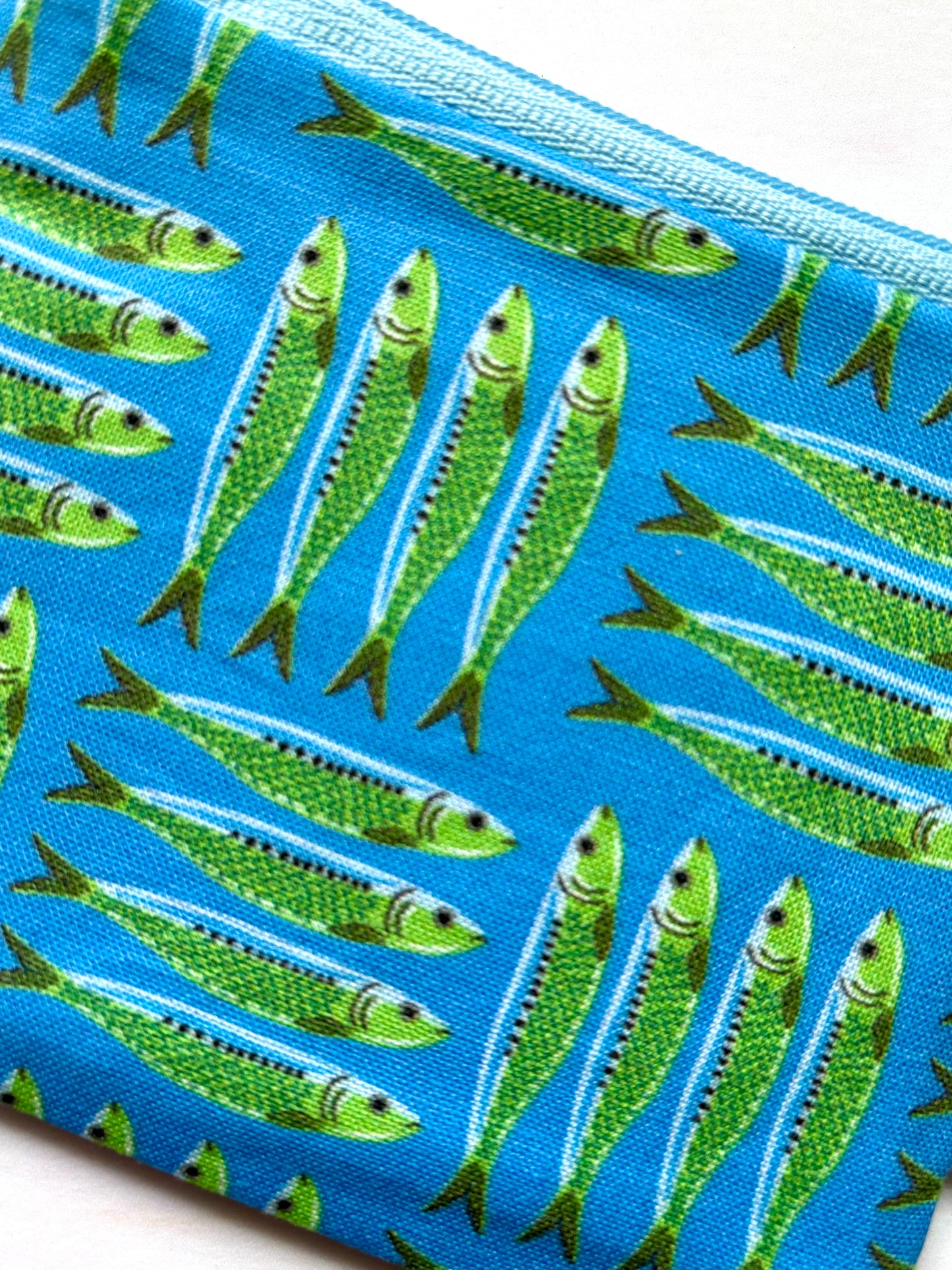 Zipped Cornish Sardines Blue & Green Fabric Coin Purse