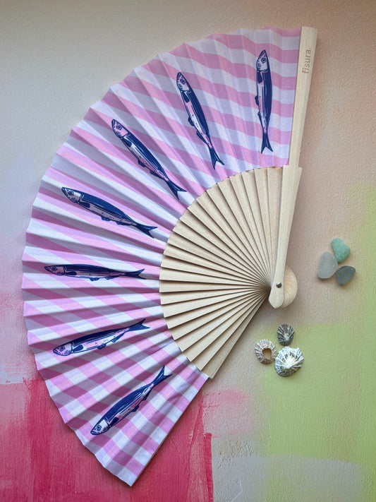 Sardines Pink & White Striped Folding Fan