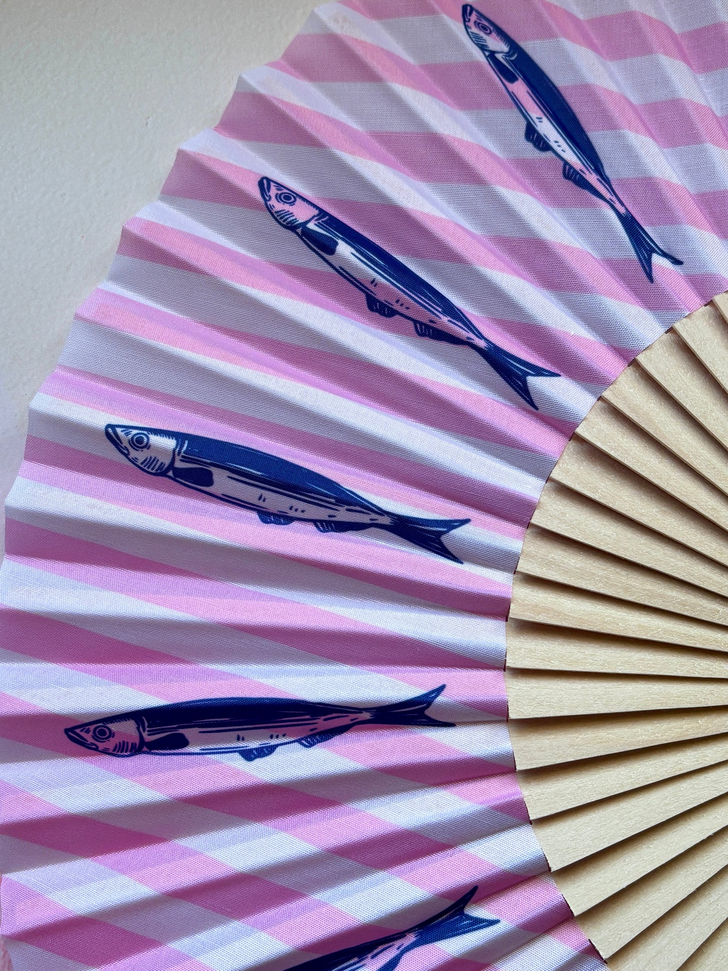 Sardines Pink & White Striped Folding Fan