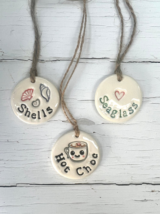 Seaglass, Shells, Hot Choc Ceramic Tag - Readymoney Beach Shop