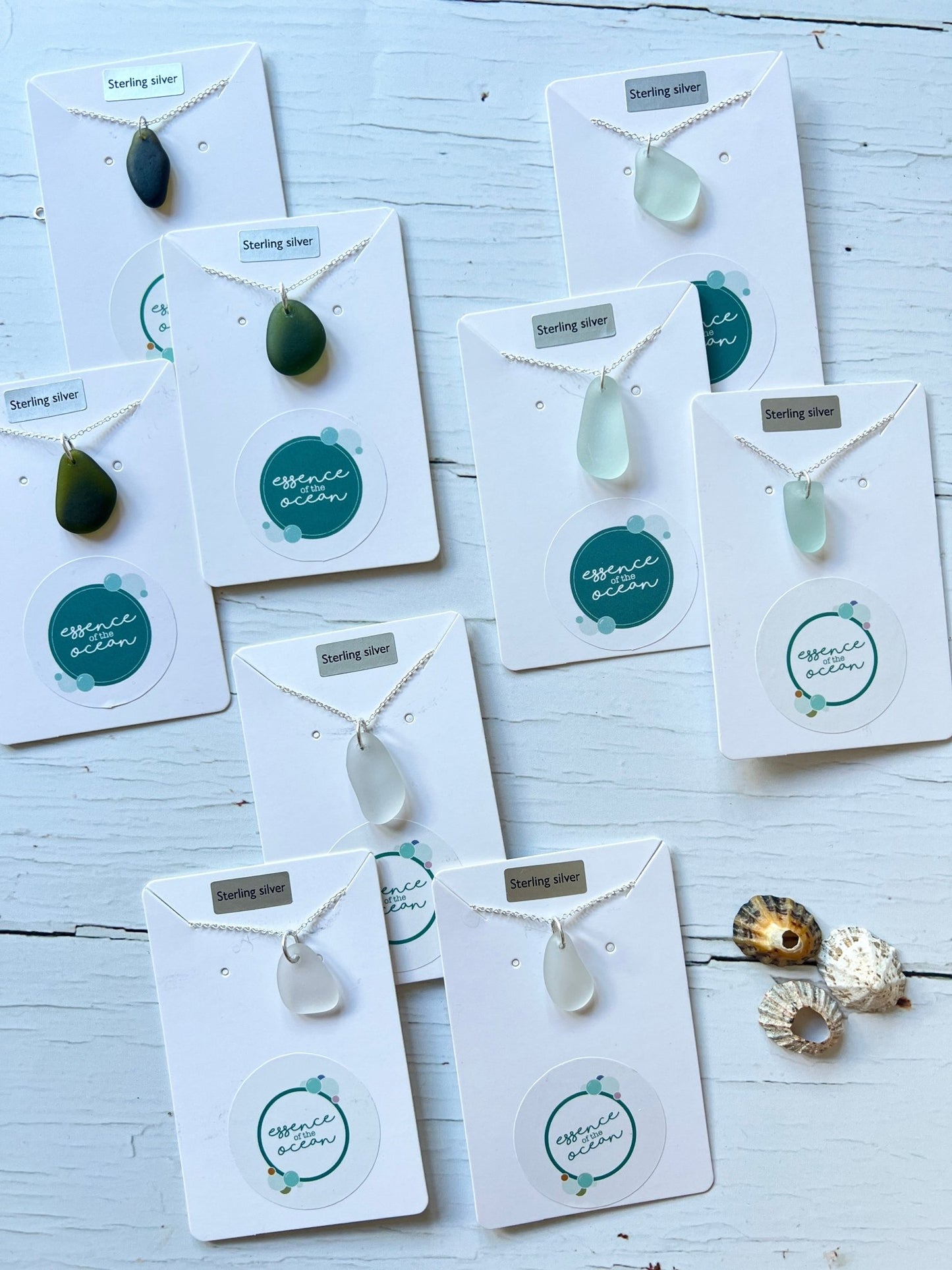 sterling silver seaglass necklace collection genuine beach glass pendants by Essence of the Ocean handmade coastal jewelry gift