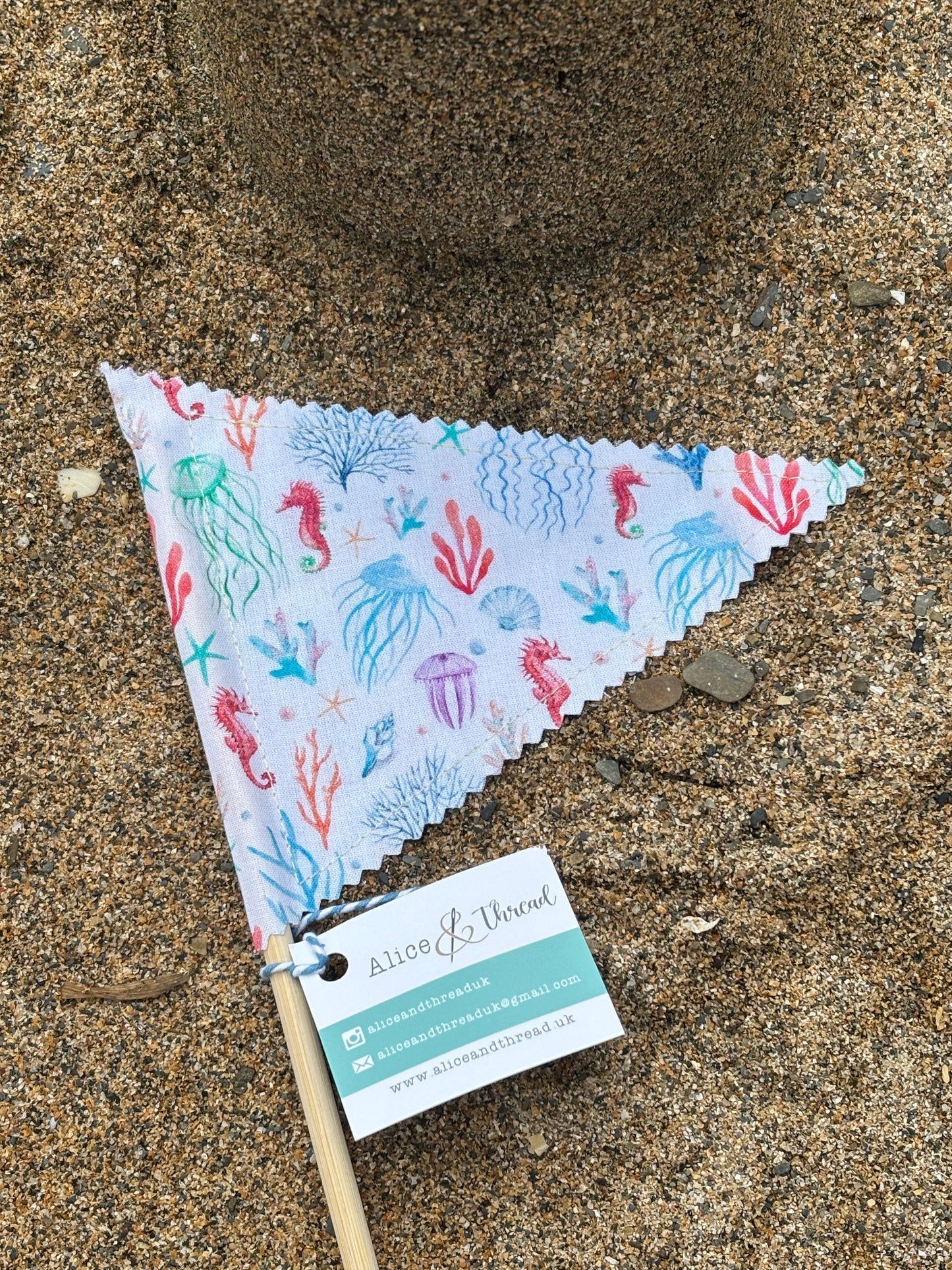 Handmade Embroidered Fowey & Cornwall Sandcastle Fabric Flags