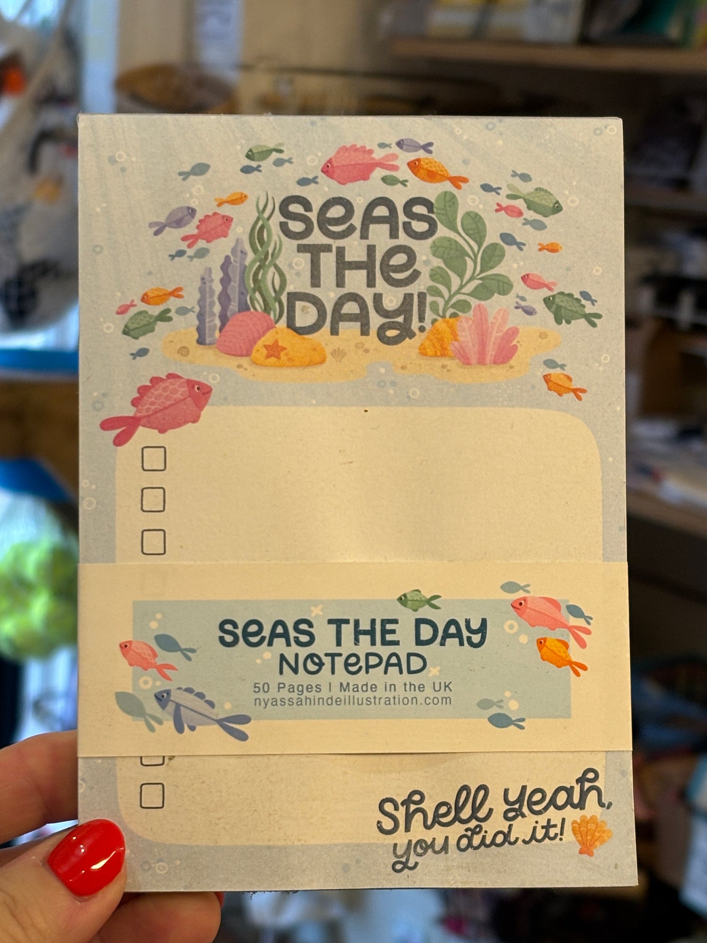 mini “Seas the Day” notepad with vibrant ocean illustrations—50-page eco stationery for beach lovers and gift-givers