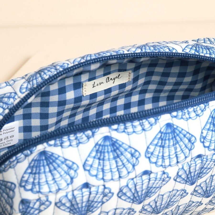 Navy Seashell Quilted Make Up Toiletries Bag