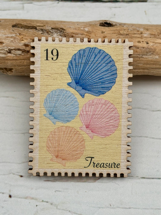 Sea Shells Treasure Cone Wooden Stamp Pin