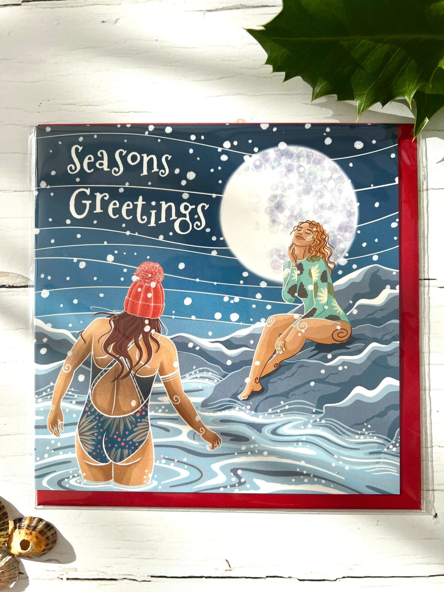 Seasons Greetings Moonlit Seas Wild Swimming Christmas Card - Readymoney Beach Shop