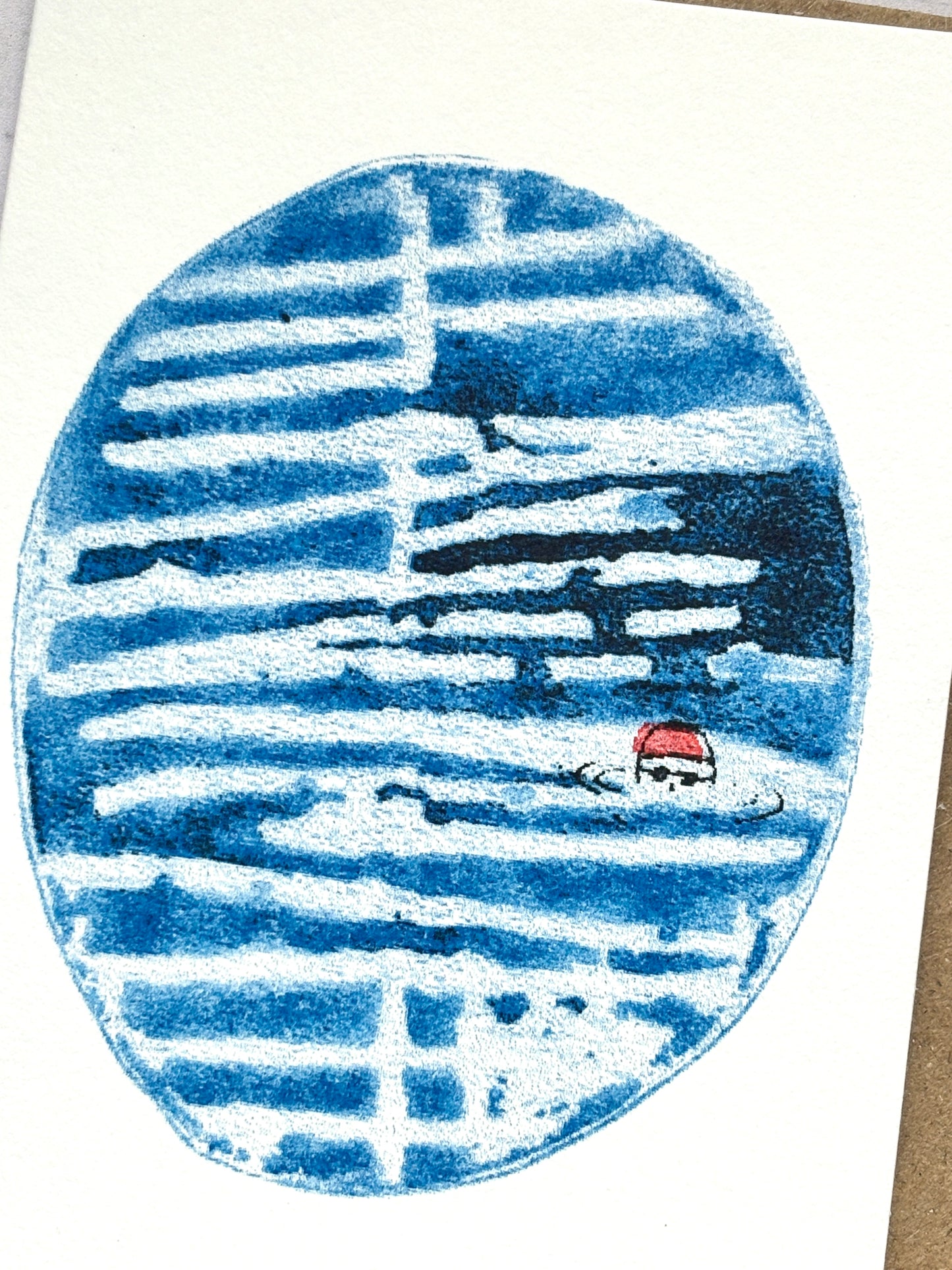 Sea Swimmer Risograph Mini Greetings Card