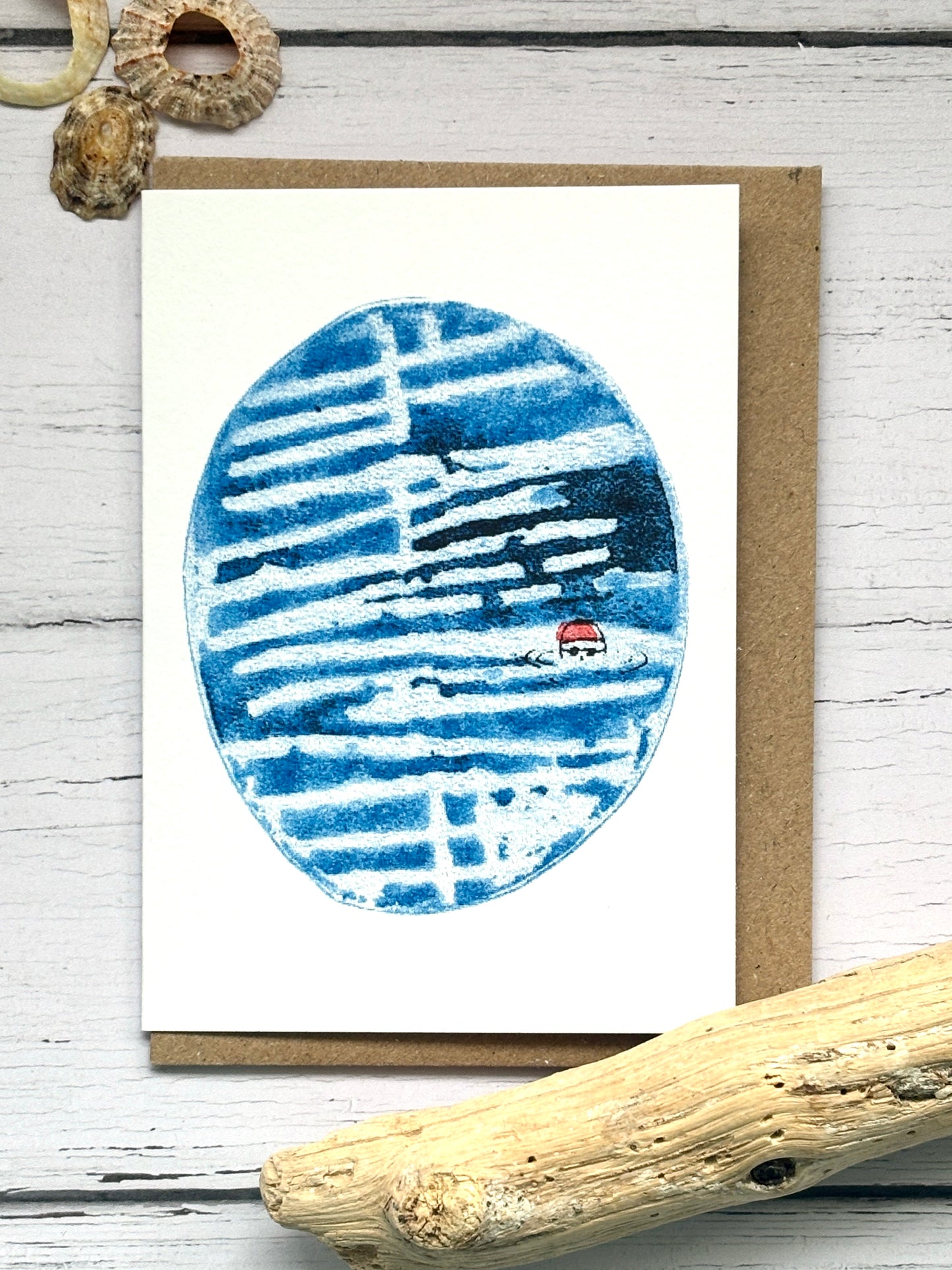 Sea Swimmer Risograph Mini Greetings Card