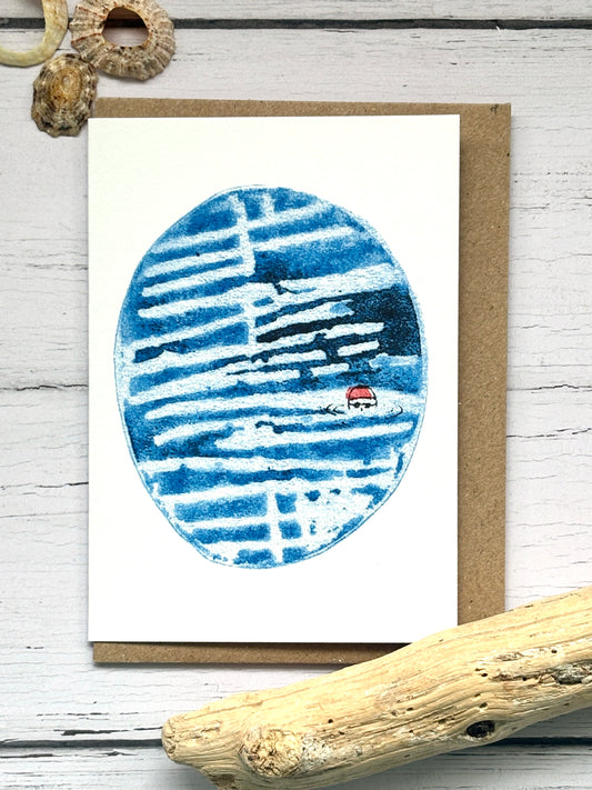 Sea Swimmer Risograph Mini Greetings Card