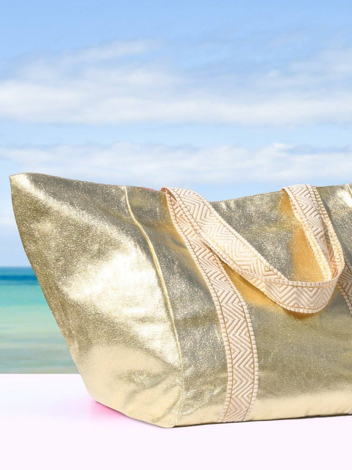 Shiny Gold Jumbo Beach Bag