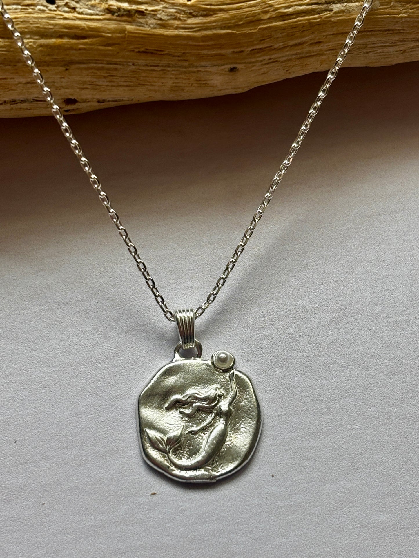 Silver Mermaid Coin Pendant Necklace