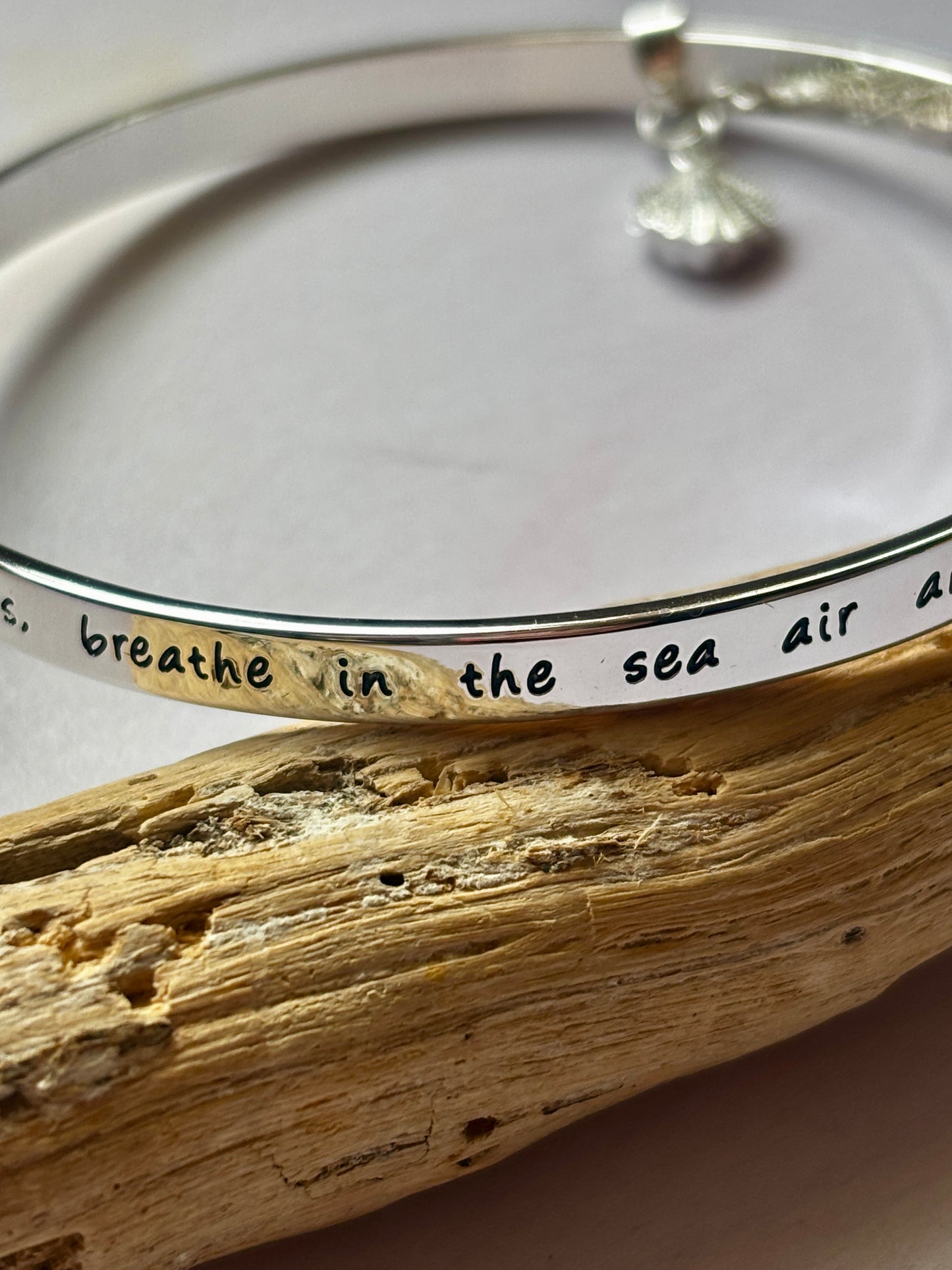 Beach Lover Silver Text Bangle