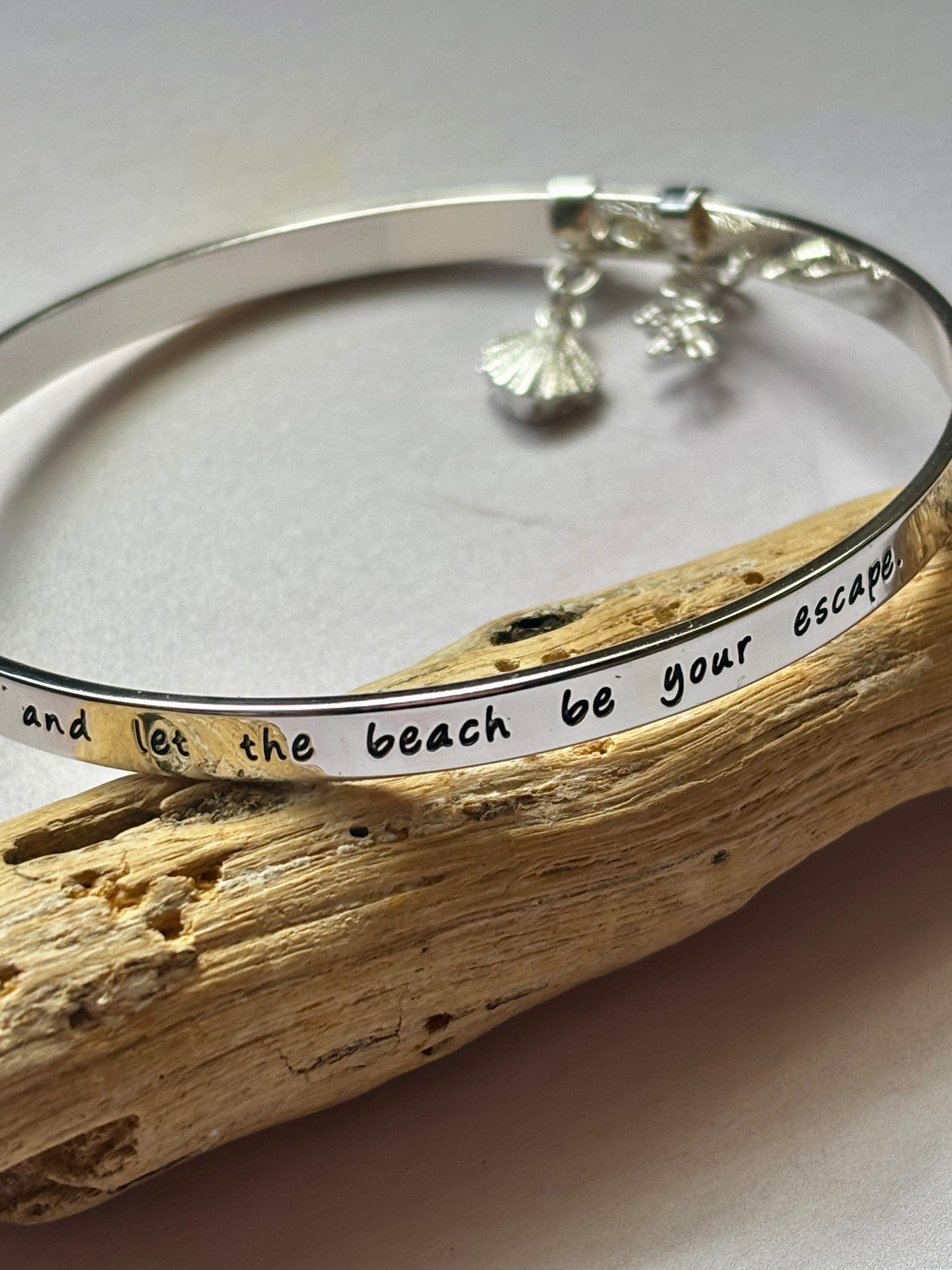 Beach Lover Silver Text Bangle