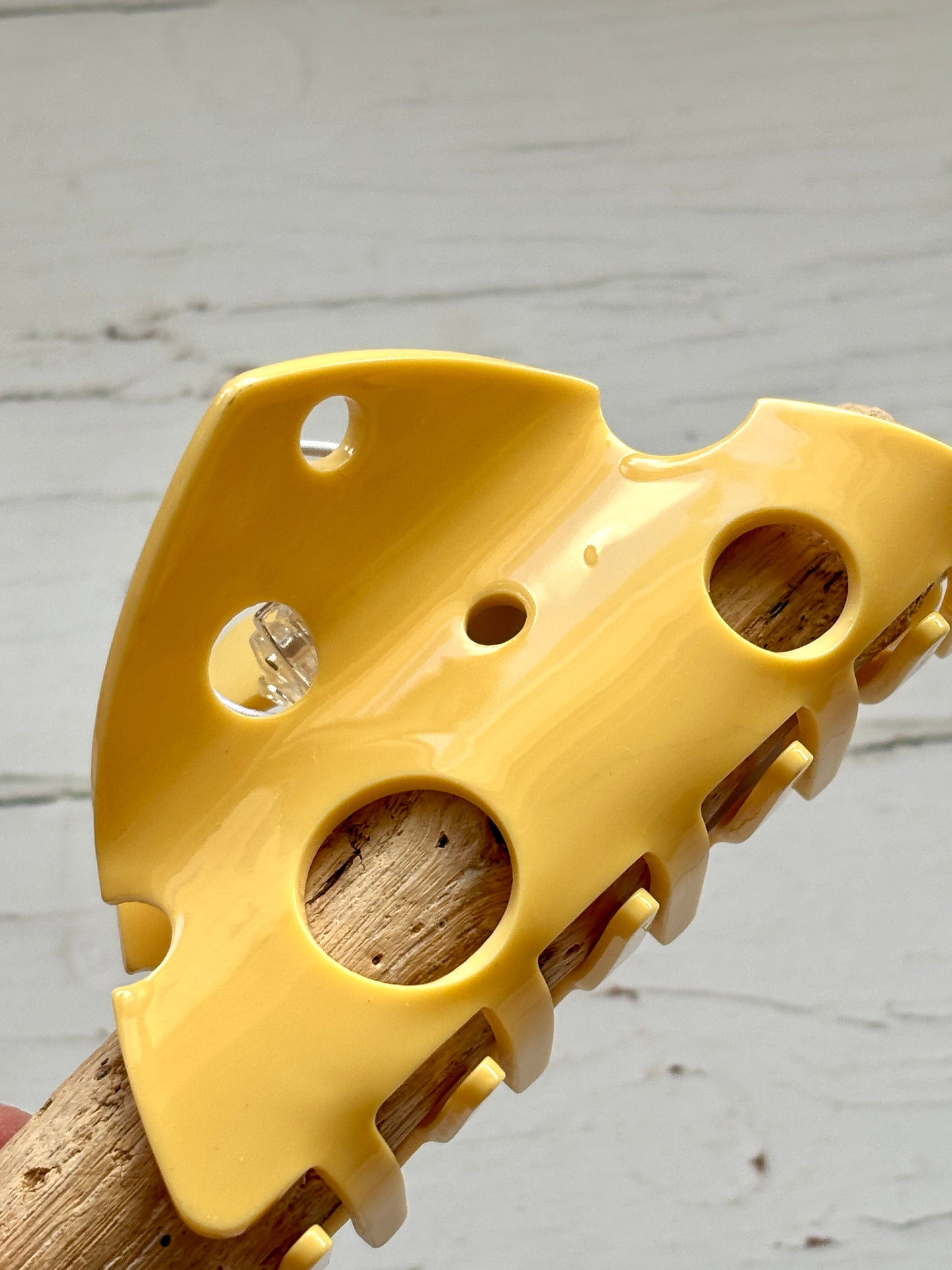 yellow cheese slice novelty hair claw funky hair accessory with Swiss cheese holes unique statement hair clip for gifts