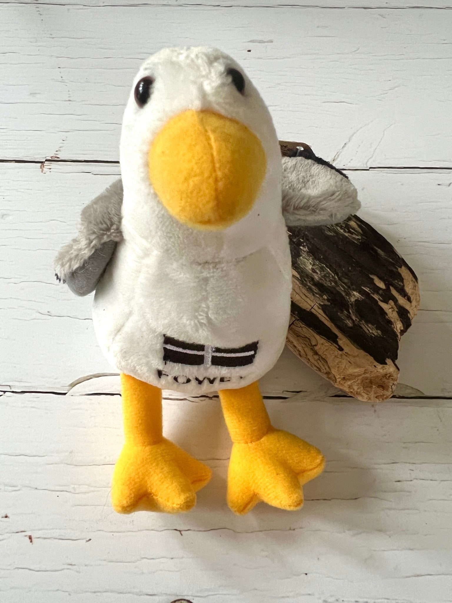 small Fowey seagull plush toy soft white and grey bird stuffed animal with yellow beak cute coastal souvenir gift