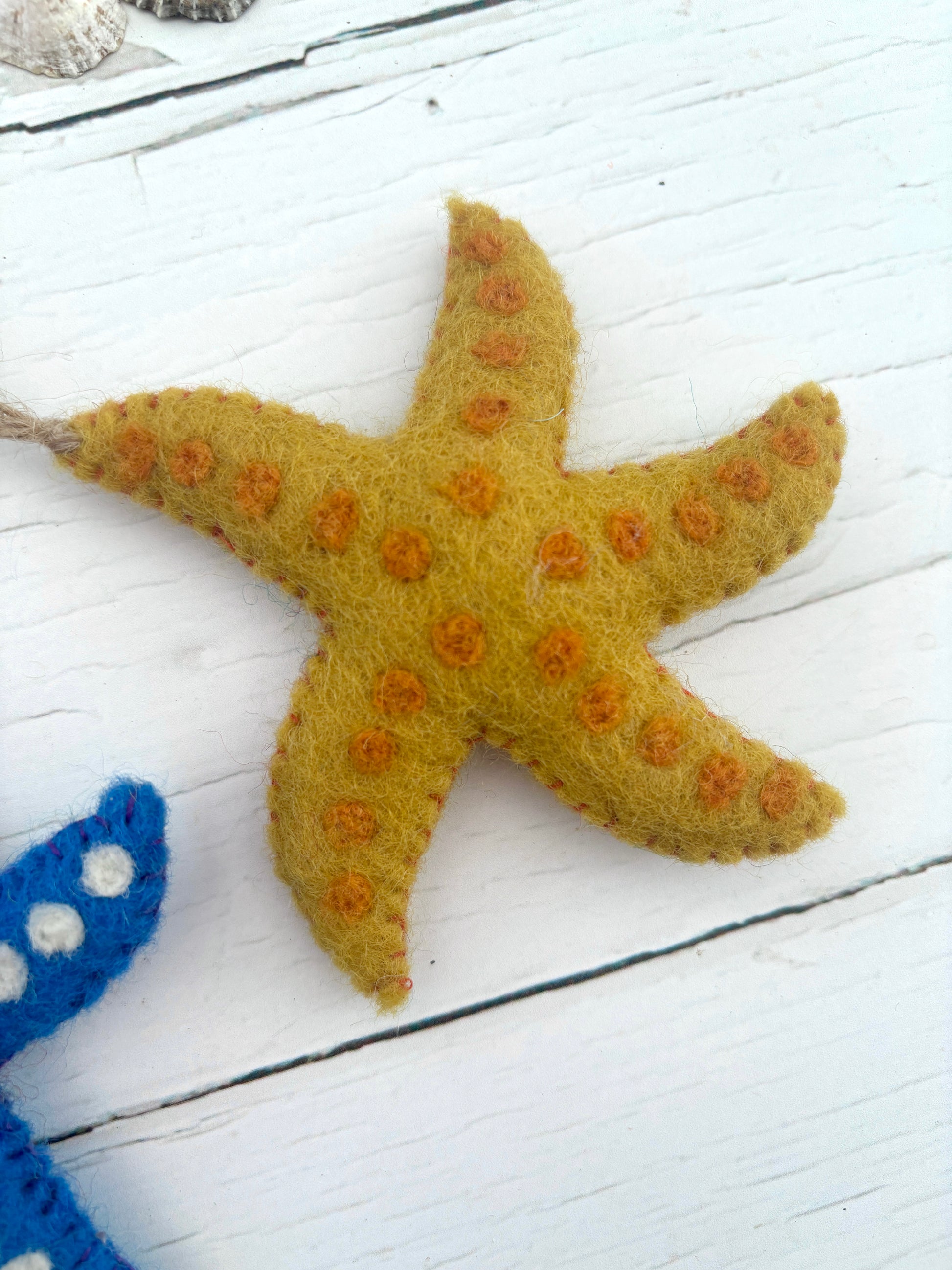 yellow felt starfish decoration orange spots handmade coastal ornament nautical home decor beach seaside hanging gift
