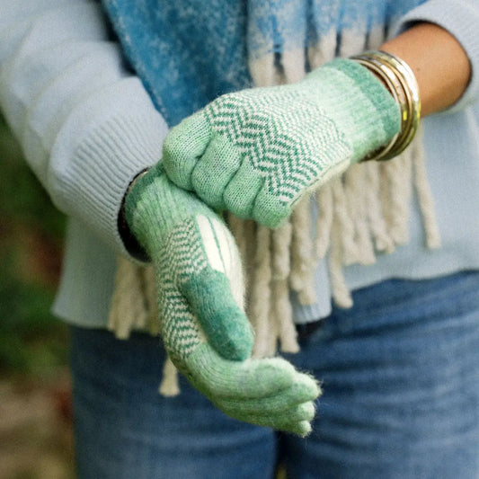 soft striped ladies gloves in mint green warm winter knit accessories for women stylish and cozy seasonal gift idea