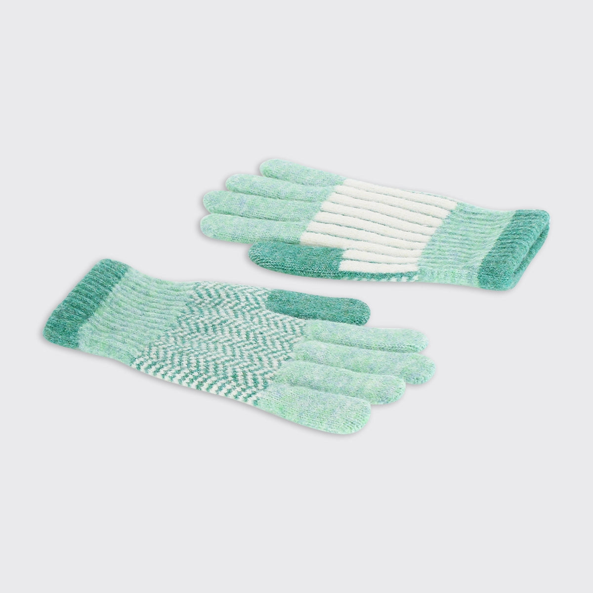soft mint green striped ladies gloves cozy winter knit accessories for women with a chevron pattern stylish gift idea