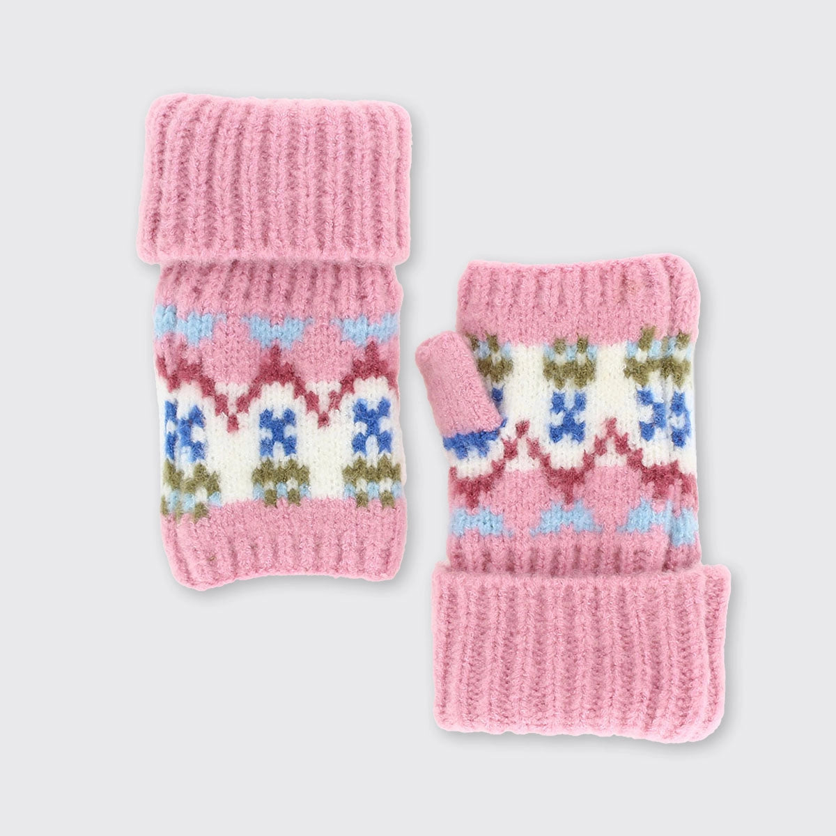 Beautiful Soft Fair Isle Stripe Patterned Fingerless Gloves