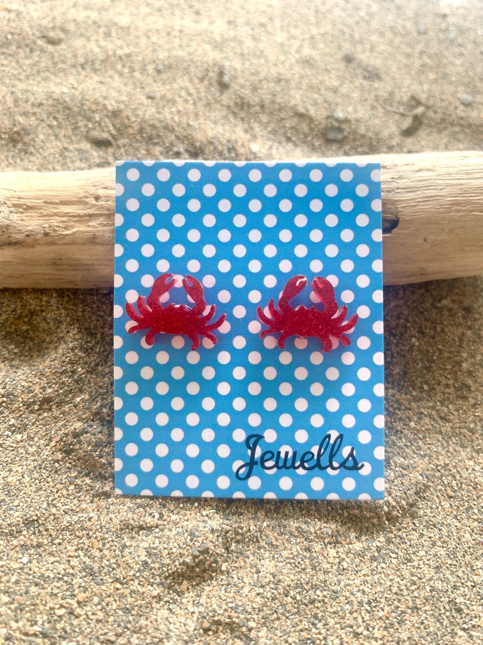red glitter crab stud earrings—fun, ocean-inspired accessory for beach lovers and summer fashion flair