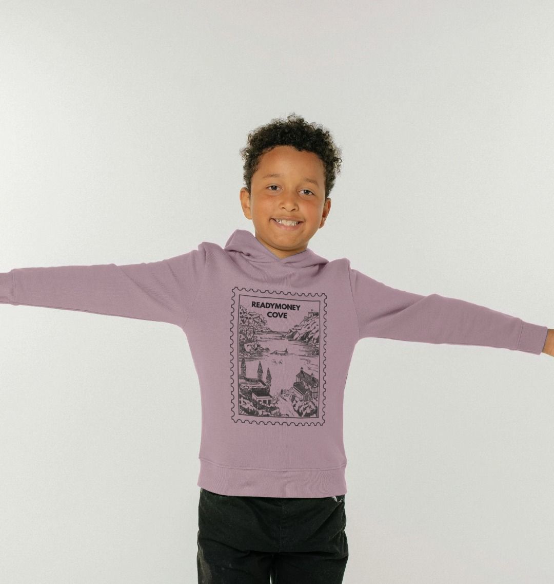 mauve kids hoodie – Readymoney Cove stamp pullover, cozy coastal sweatshirt for playful days and seaside adventures
