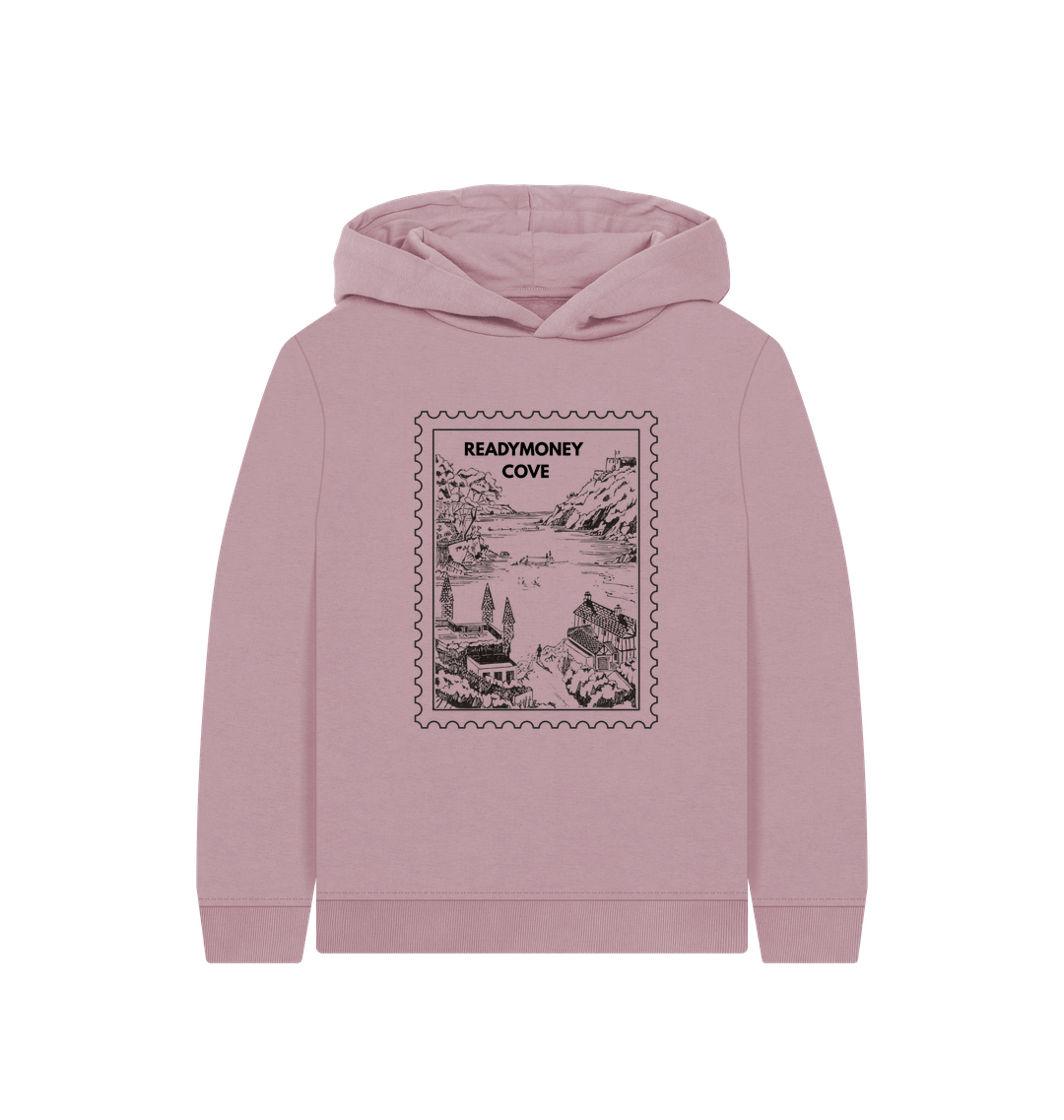 mauve kids hoodie – cozy pullover with Readymoney Cove stamp graphic, soft coastal sweatshirt for everyday adventures