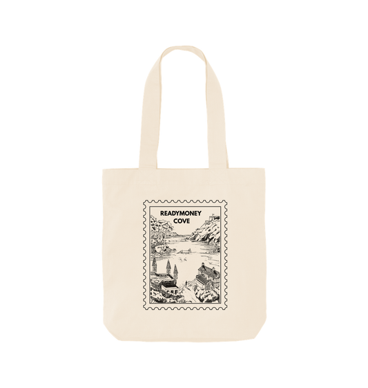 oat canvas tote – Readymoney Cove stamp bag, coastal-inspired carryall with vintage flair for errands, travel, and gifting