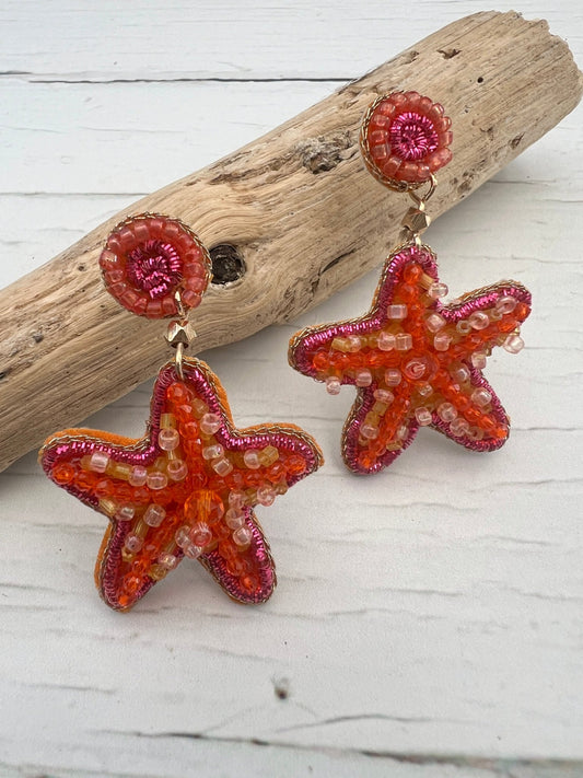 Starfish Hand Beaded Stud Earrings - Readymoney Beach Shop