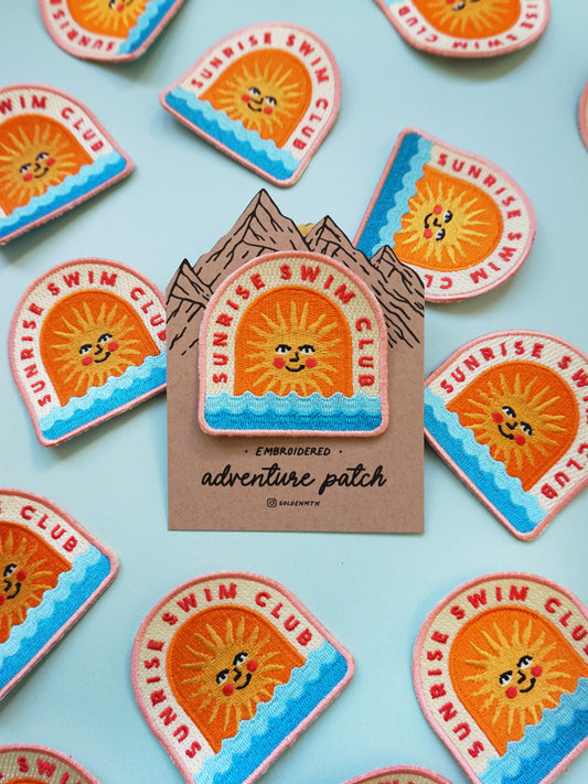 "Sunrise Swim Club" Wild Swimming Embroidered Iron-On Patch