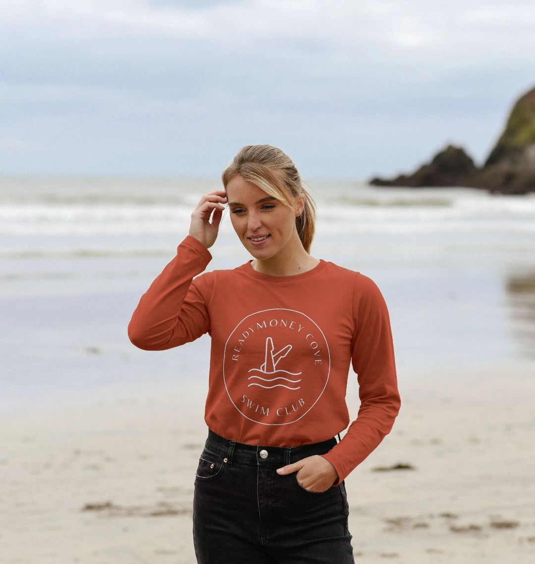 Readymoney Cove Swim Club rust orange long sleeve women's tee beach lifestyle coastal graphic cotton comfortable casual top