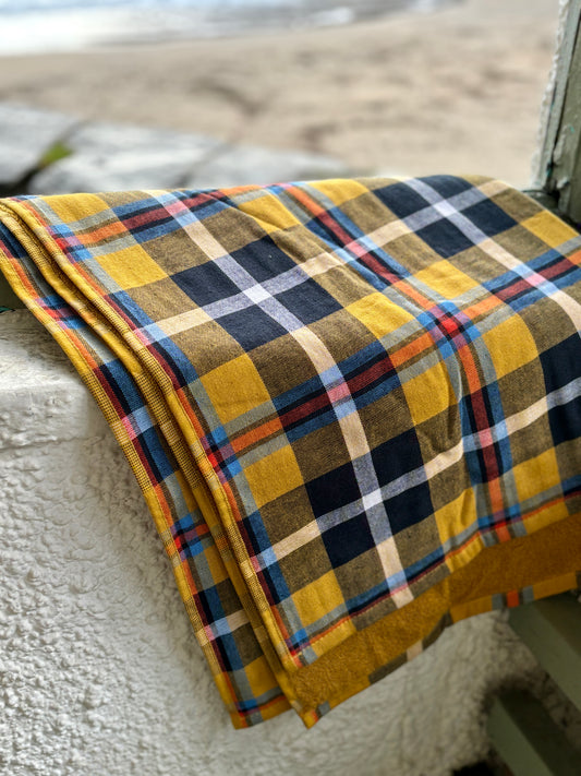 luxury yellow tartan cotton beach towel/blanket soft, oversized throw for beach, picnic, or home decor